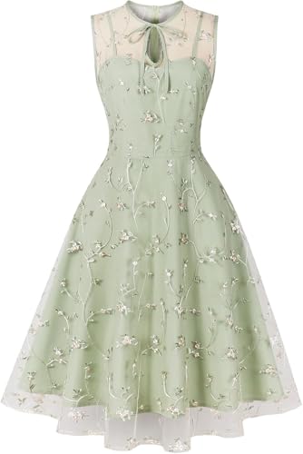 Juankrynord Frauen Floral Bestickt Mesh Tüll Bankett Formal Kleider Floral Bestickt Tüll Prom Kurz Hochzeit Formal Kleider Set (Hellgrün,M) von Juankrynord