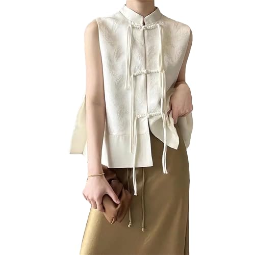 Juankrynord Frauen Scheibe Schnalle elegante Jacquard Unterhemd ärmellos lose Version der Seite der Gabel Taille Korsett Hochzeit Concierge Weste (Almond,M) von Juankrynord