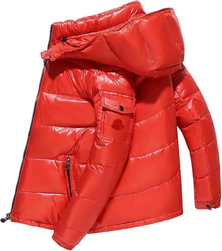 Juankrynord Gesteppte wattierte glänzende Dicke Herrenjacke ultraleichte glänzende Daunenjacke mit Stehkragen wasserdichte lässige Wind- und Schneejacke warme Outdoorjacke (Rot,XXL) von Juankrynord