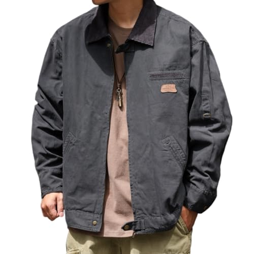 Juankrynord Herren Patchwork Revers Lockere Freizeit Arbeitsjacke Baumwolle Reißverschluss Leichte Windjacke Leichte Sportjacke Lässige Mode Windjacke (Grau,M) von Juankrynord