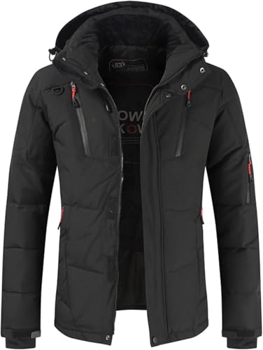 Juankrynord Herren Winter gepolstert warm Outdoor Lätzchen Jacke abnehmbare Kapuze gesteppt Parker Mantel mit Taschen warm lässig Winterjacke (Schwarz,4XL) von Juankrynord