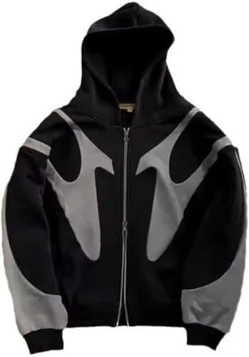 Männer Frauen Herbst/Winter Straße Hip Hop Spleißen gedruckt Hoodie Baumwolle Langarm Sport Stil Tops Y2K Harajuku Style Jacke Sweatshirt (Schwarz,M) von Juankrynord