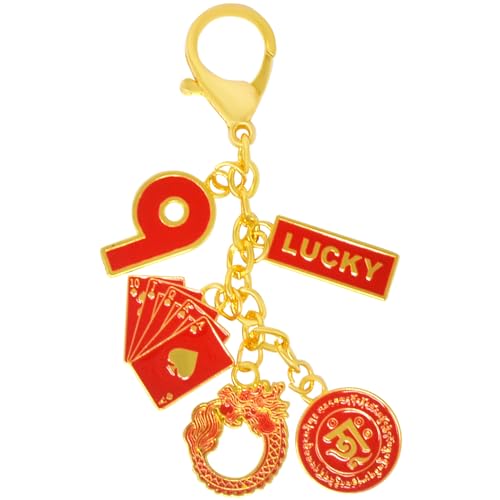 Juanxian Feng Shui Glücksbringer 9 Charm Schlüsselanhänger Home Harmony Amulett Reichtum Wohlstand Erfolg Amulett Zen Geschenk W5510, rot, 13*3.5cm von Juanxian