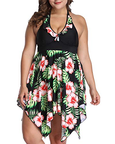 Bikini Tankini Bademode Badeanzug Monokini Retro Groß Größe Bikini Sets Plus Size Bandeau High Waist Bikini Damen Bauchweg mit Rock von Juanyun