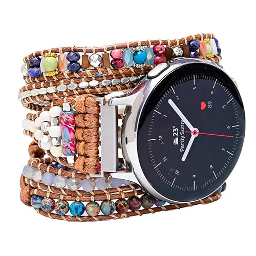Boho Beaded Wraps Band Kompatibel mit Samsung Galaxy Watch 6 Band Classic 47/43/44/40mm,Frauen Männer 20mm Handmade Beaded Band für Galaxy Watch 5 Pro 45mm/3 41mm (M(20mm), K) von Juaupepo