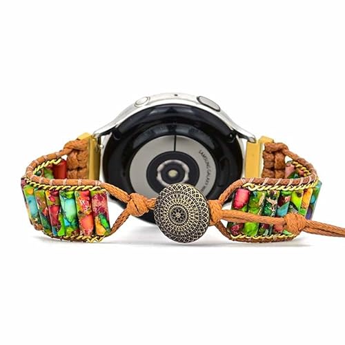 Juaupepo Boho-Armband mit Perlen, kompatibel mit Samsung Galaxy Watch 3, 41 mm, für Damen und Herren, 20 mm, handgefertigt, Naturstein, buntes Jaspis-Armband für Galaxy Watch 7/Watch 6/Watch 5 4 von Juaupepo