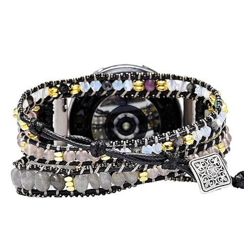 Juaupepo Boho-Stein-Uhrenarmband, kompatibel mit Samsung Galaxy Watch 3, 45 mm, für Damen und Herren, 22 mm, handgefertigt, Naturstein, buntes Jaspis-Armband für Galaxy Watch 63 mm/Gear S Smartwatch von Juaupepo