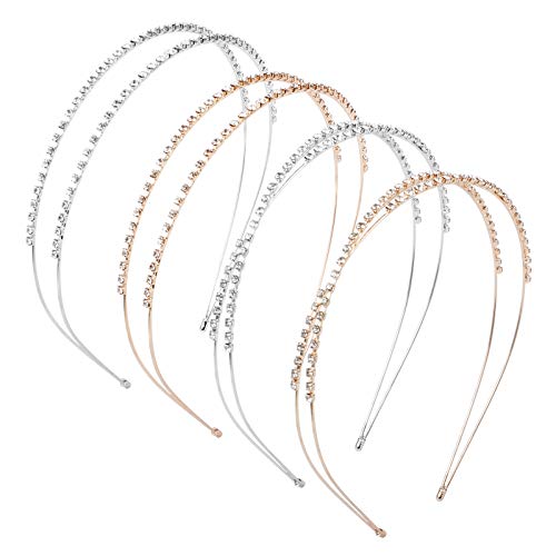 Jubaopen 4 Stück Doppelschichtiger Strass-Haarreif Kristall-Stirnbänder Glänzend Metall Haarband Perle Hochzeit Stirnbänder Braut Kopfschmuck Haarreifen Haarschmuck Elegante Haarband (Gold/Silber) von Jubaopen