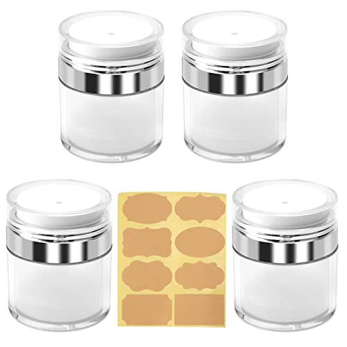 Jubaopen 4PCS 50ML Airless Pumpspender Lotion Creme Spender Vakuumflasch Nachfüllbar Pump Behälter Reiscremeflasche Lotion Jar Kosmetikbehälter mit Aufkleber von Jubaopen