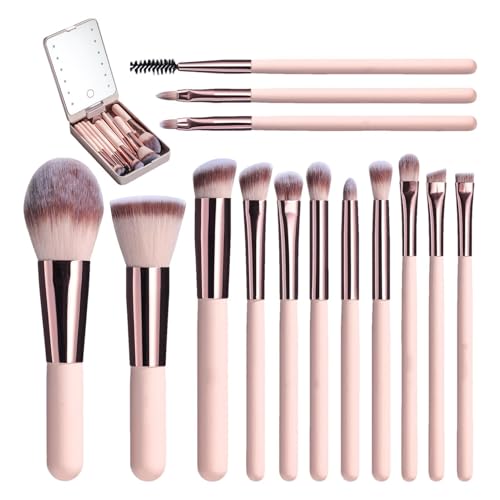 Reise-Make-up-Pinsel-Set, tragbare Make-up-Pinsel, 14-teiliges Make-up-Set, LED-Pinsel-Set, Reise-Schönheitsset, kompakte Make-up-Pinsel, tragbares Make-up-Pinsel-Set, Make-up-Pinsel-Set für Frauen von Jubepk