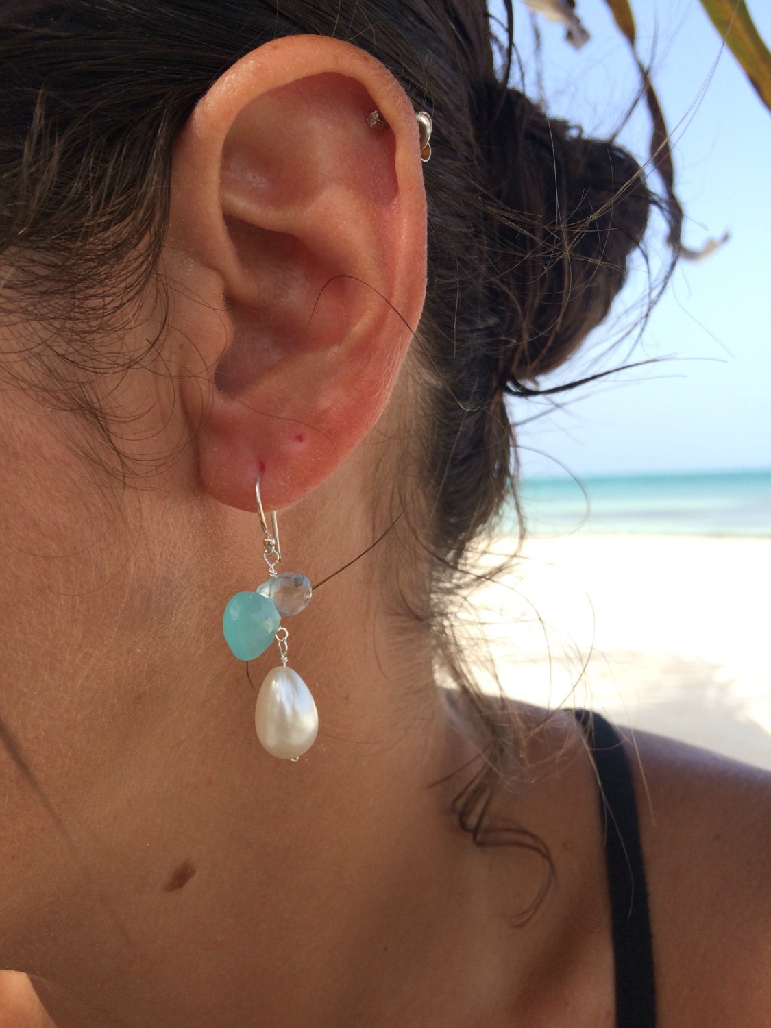 Pearl Aqua Chalcedon Blautopas Tropfen Ohrringe. Braut Ohrringe, Sterling Silber Baumeln Edelstein Handgemachtes Geschenk. Brautschmuck von JubilantGems