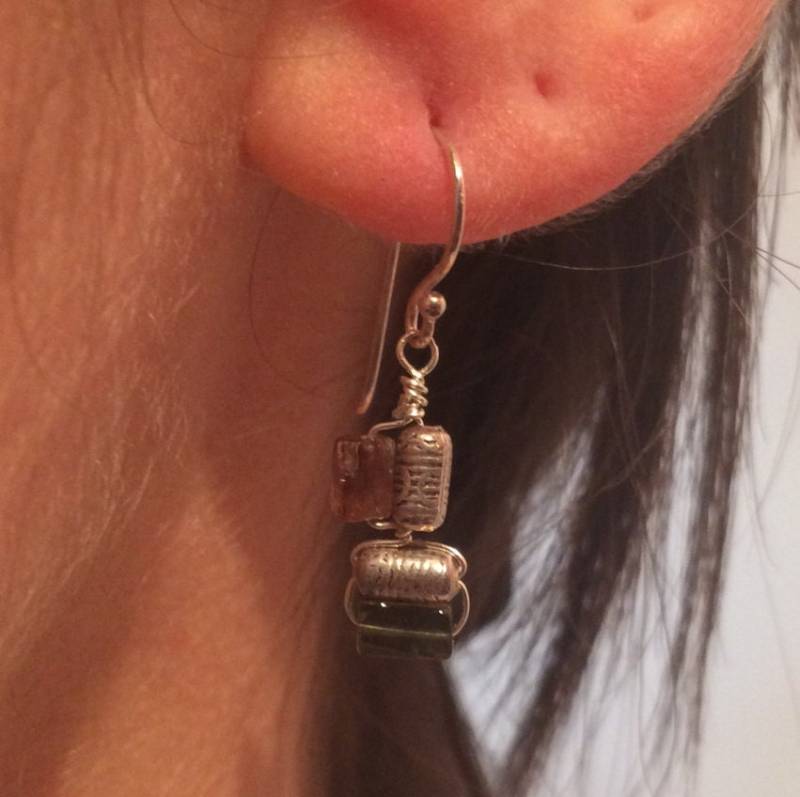 Regenbogen Turmalin Patchwork Sterling Silber Hängeohrringe von JubilantGems