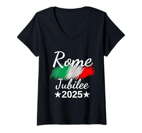 Damen Rom Italien Flagge Italien Souvenir Rom 2025 Jubiläum Pilgerfahrt T-Shirt mit V-Ausschnitt Damen Rom Italien Flagge Italien Souvenir Rom 2025 Jubiläum Pilgerfahrt T-Shirt mit V-Ausschnitt von Jubilee 2025 Pilgrims of Hope Gifts
