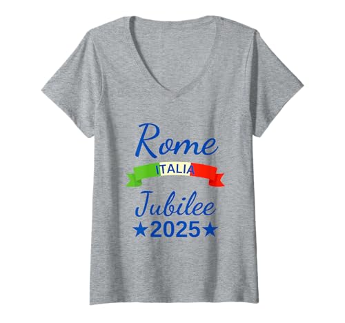 Damen Rom Italien Flagge Italien Souvenir Rom 2025 Jubiläum Pilgerfahrt T-Shirt mit V-Ausschnitt Damen Rom Italien Flagge Italien Souvenir Rom 2025 Jubiläum Pilgerfahrt T-Shirt mit V-Ausschnitt von Jubilee 2025 Pilgrims of Hope Gifts