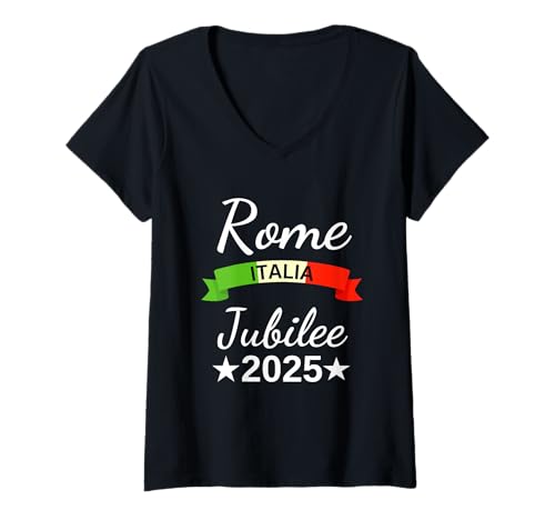 Damen Rom Italien Flagge Italien Souvenir Rom 2025 Jubiläum Pilgerfahrt T-Shirt mit V-Ausschnitt Damen Rom Italien Flagge Italien Souvenir Rom 2025 Jubiläum Pilgerfahrt T-Shirt mit V-Ausschnitt von Jubilee 2025 Pilgrims of Hope Gifts