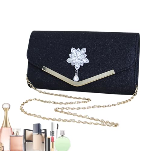 Jubilofex Abendtasche für Damen, Hochzeitstasche mit Kette | Magnetverschluss Handtasche Schultergurt elegant für Mädchen Freundin Schwester, Schwarz, Se référer au descriptif von Jubilofex