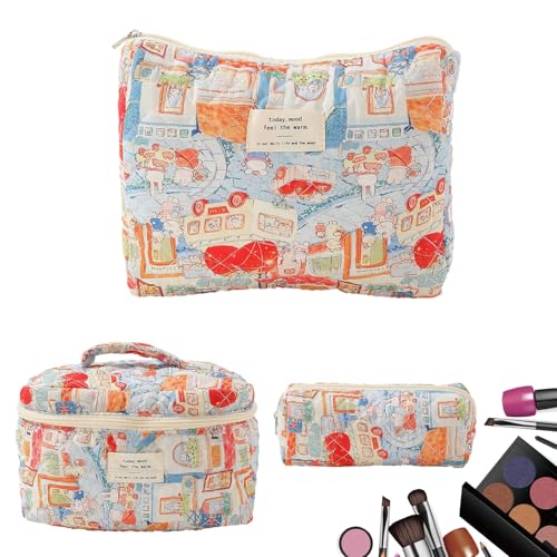 Jubilofex Gesteppte Tasche - 3 Stück süße Kulturbeutel,Ästhetische -Make-up-Tasche, Reise-Kulturbeutel, Make-up-Koffer, Organizer für Frauen und Mädchen von Jubilofex