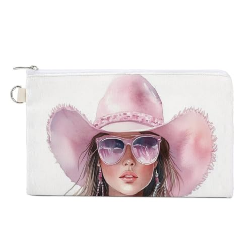 Canvas-Geldbörse, Aquarell-Cowgirl-Sonnenbrille, Münzgeldbörse, Reißverschluss, kleine Kosmetiktasche von Jubonexis
