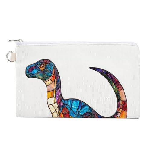 Canvas-Geldbörse, Buntglas, Dinosaurier-Druck, Münzgeldbörse, Reißverschluss, kleine Kosmetiktasche von Jubonexis