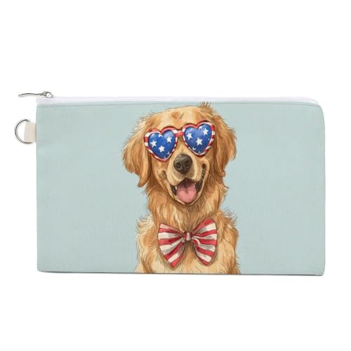 Canvas-Geldbörse, Golden Retriever, Hund, Sonnenbrille, Münzgeldbörse, Reißverschluss, kleine Kosmetiktasche von Jubonexis