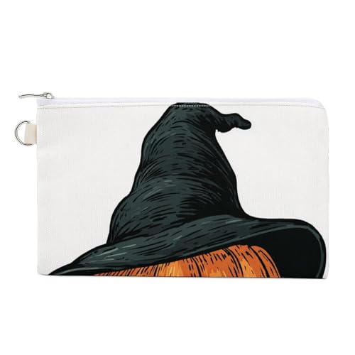 Canvas-Geldbörse, Halloween-Kürbis mit schwarzem Hut, Münzgeldbörse, Reißverschluss, kleine Kosmetiktasche von Jubonexis