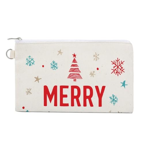 Canvas-Geldbörse, Schneeflocken, Frohe Weihnachten, einfacher Druck, Münzgeldbörse, Reißverschluss, kleine Kosmetiktasche von Jubonexis