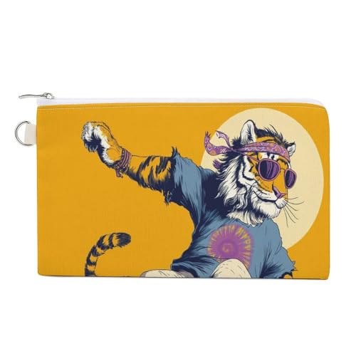 Canvas-Geldbörse, Tiger mit Stirnband, Skateboard-Druck, Münzgeldbörse, Reißverschluss, kleine Kosmetiktasche Canvas-Geldbörse, Tiger mit Stirnband, Skateboard-Druck, Münzgeldbörse, Reißverschluss, kleine Kosmetiktasche von Jubonexis