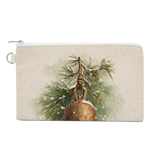 Canvas-Geldbörse, Weihnachten, Vintage-Stil, Kupferglocken-Druck, Münzgeldbörse, Reißverschluss, kleine Kosmetiktasche von Jubonexis