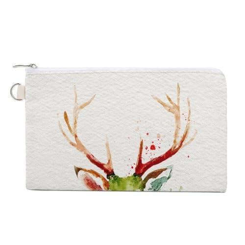 Canvas-Geldbörse, Weihnachts-Rentier-Kopf-Druck, Münzgeldbörse, Reißverschluss, kleine Kosmetiktasche von Jubonexis