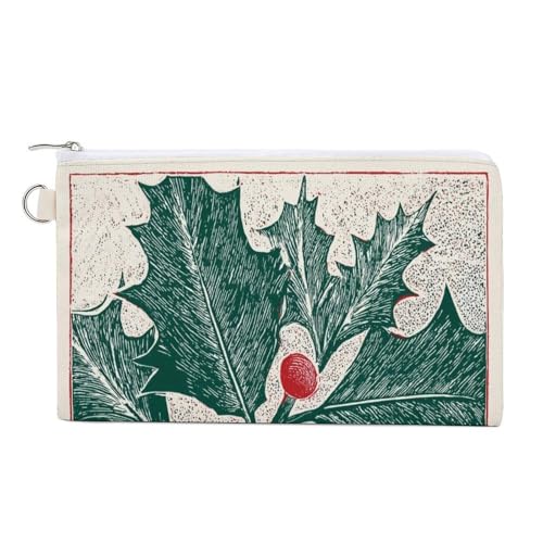 Canvas-Geldbörse, Weihnachts-Stechpalmen-Druck, Münzgeldbörse, Reißverschluss, kleine Kosmetiktasche von Jubonexis