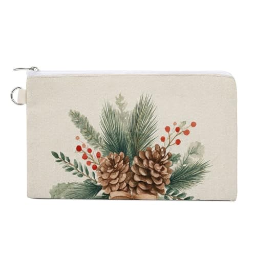 Canvas-Geldbörse, Winter, Weihnachten, Tannenzapfen, Schleife, Münzbörse, Reißverschluss, Kleingeldtasche, kleine Kosmetiktasche von Jubonexis