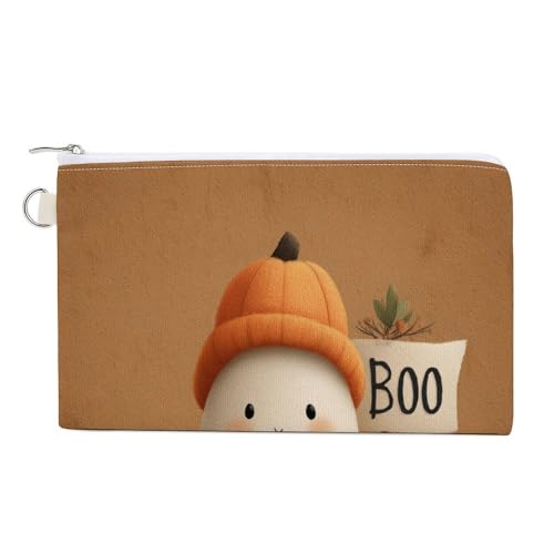 Canvas-Geldbörse, bezaubernder Cartoon-Geister-Kürbis-Hut, Münzgeldbörse, Reißverschluss, kleine Kosmetiktasche Canvas-Geldbörse, bezaubernder Cartoon-Geister-Kürbis-Hut, Münzgeldbörse, Reißverschluss, kleine Kosmetiktasche von Jubonexis