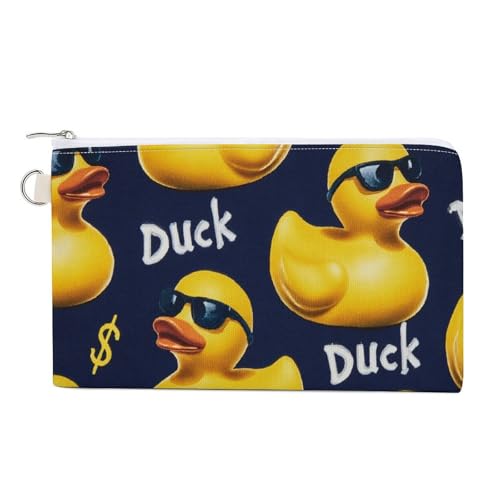 Canvas-Geldbörse, gelbe Gummienten mit Sonnenbrillen-Druck, Münzgeldbörse, Reißverschluss, kleine Kosmetiktasche von Jubonexis