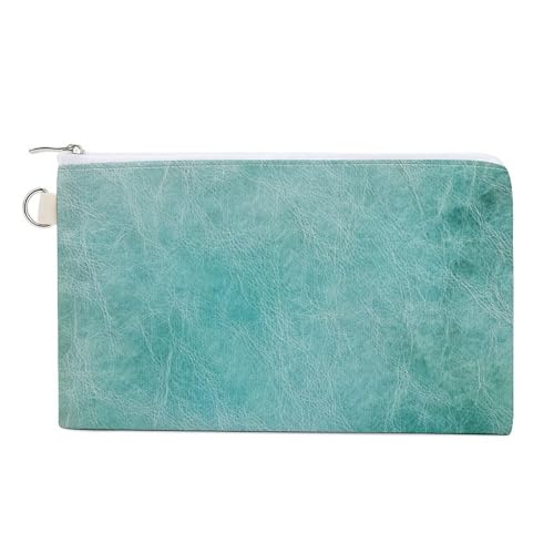 Canvas-Geldbörse, hellblaugrün, Leder, Textdruck, Münzgeldbörse, Reißverschluss, kleine Kosmetiktasche von Jubonexis