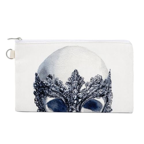 Canvas-Geldbörse, menschlicher Totenkopf mit schwarzer Spitze, Maskenmaske, Münzgeldbörse, Reißverschluss, kleine Kosmetiktasche Canvas-Geldbörse, menschlicher Totenkopf mit schwarzer Spitze, Maskenmaske, Münzgeldbörse, Reißverschluss, kleine Kosmetiktasche von Jubonexis