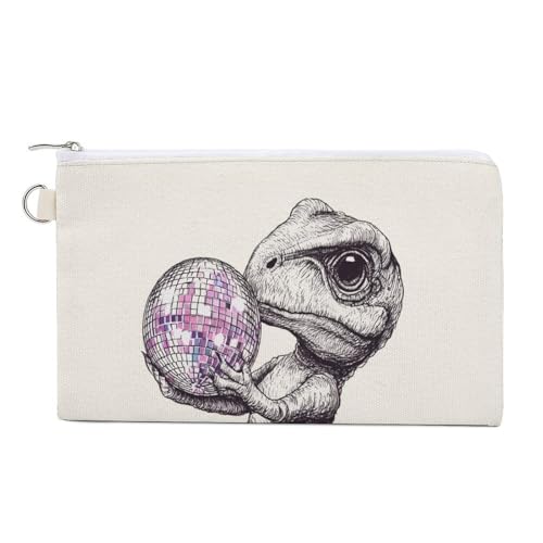 Canvas-Geldbörse, niedlicher Dinosaurier, mit Discokugel-Druck, Münzgeldbörse, Reißverschluss, kleine Kosmetiktasche von Jubonexis