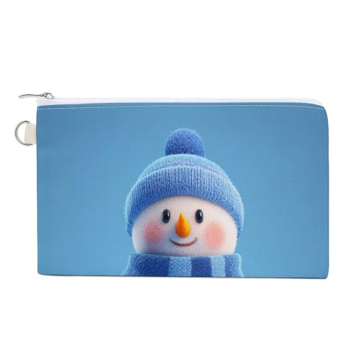 Canvas-Geldbörse, niedlicher Schneemann mit blauem Hut-Druck, Münzgeldbörse, Reißverschluss, kleine Kosmetiktasche von Jubonexis