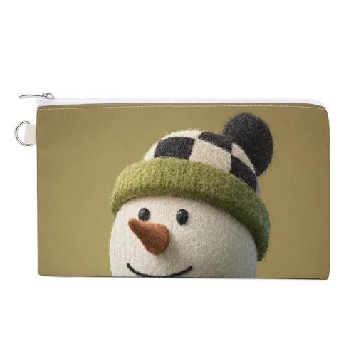 Canvas-Geldbörse, niedlicher Weihnachts-Schneemann-Druck, Münzgeldbörse, Reißverschluss, kleine Kosmetiktasche von Jubonexis