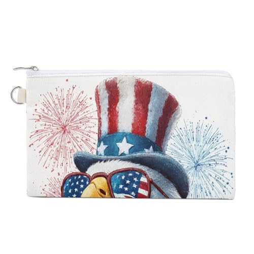 Canvas-Geldbörse, niedlicher Weißkopfseeadler, Sonnenbrille, Zylinder-Druck, Münzgeldbörse, Geldbörse mit Reißverschluss, kleine Kosmetiktasche von Jubonexis