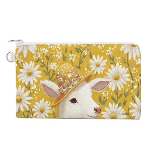 Canvas-Geldbörse, niedliches Weihnachts-Hirsch-Motiv, weiße Gänseblümchen, Münzgeldbörse, Reißverschluss, kleine Kosmetiktasche von Jubonexis