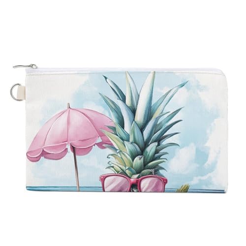Canvas-Geldbörse, rosa Ananas mit Sonnenbrille, Münzgeldbörse, Reißverschluss, kleine Kosmetiktasche von Jubonexis