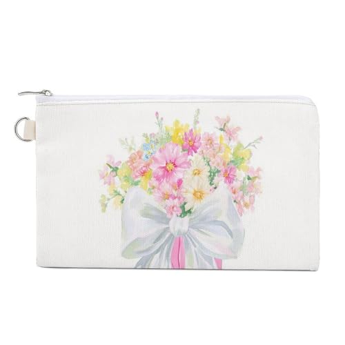 Canvas-Geldbörse, rosa Cowgirl-Stiefel, Blumen, weiße Schleife, Münzgeldbörse, Reißverschluss, Kleingeldtasche, kleine Kosmetiktasche Canvas-Geldbörse, rosa Cowgirl-Stiefel, Blumen, weiße Schleife, Münzgeldbörse, Reißverschluss, Kleingeldtasche, kleine Kosmetiktasche von Jubonexis