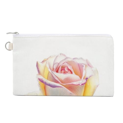 Canvas-Geldbörse, rosa Rosen-Druck, Münzgeldbörse, Reißverschluss, kleine Kosmetiktasche von Jubonexis