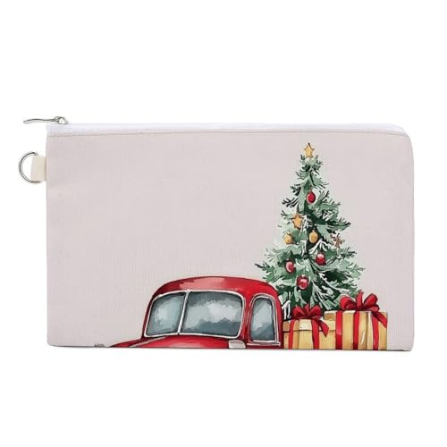 Canvas-Geldbörse, roter Weihnachts-LKW-Druck, Münzgeldbörse, Reißverschluss, kleine Kosmetiktasche von Jubonexis