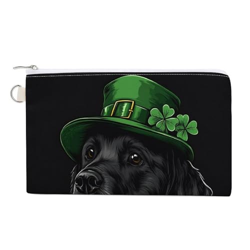 Canvas-Geldbörse, schwarzer Hund, grüner Hut, Münzgeldbörse, Reißverschluss, kleine Kosmetiktasche von Jubonexis