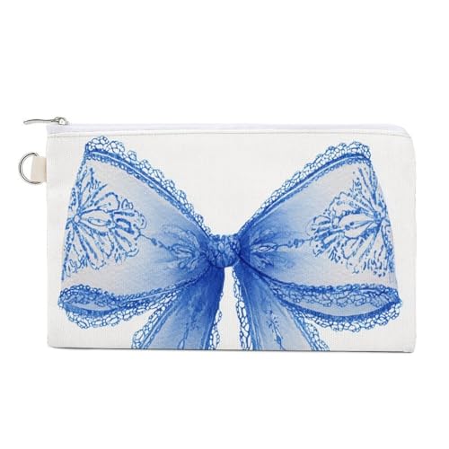 Canvas-Geldbörse, zarte Aquarell-blaue Spitze, Schleifen-Druck, Münzgeldbörse, Reißverschluss, kleine Kosmetiktasche Canvas-Geldbörse, zarte Aquarell-blaue Spitze, Schleifen-Druck, Münzgeldbörse, Reißverschluss, kleine Kosmetiktasche von Jubonexis