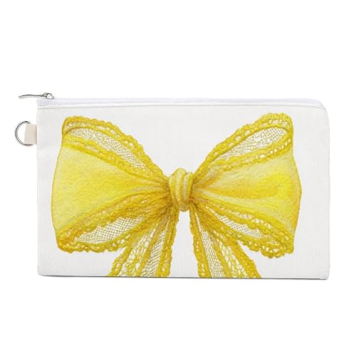 Canvas-Geldbörse, zarte Aquarell-gelbe Spitze, Schleifen-Druck, Münzgeldbörse, Reißverschluss, kleine Kosmetiktasche von Jubonexis
