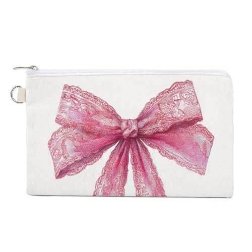 Canvas-Geldbörse, zarte Aquarell-rosa Spitze, Schleifen-Druck, Münzgeldbörse, Reißverschluss, kleine Kosmetiktasche Canvas-Geldbörse, zarte Aquarell-rosa Spitze, Schleifen-Druck, Münzgeldbörse, Reißverschluss, kleine Kosmetiktasche von Jubonexis