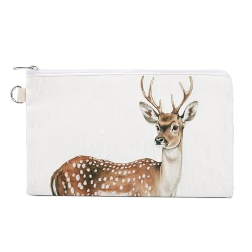 Geldbörse aus Segeltuch, Aquarell-Hirsch-Druck, Münzgeldbörse, Reißverschluss, kleine Kosmetiktasche von Jubonexis