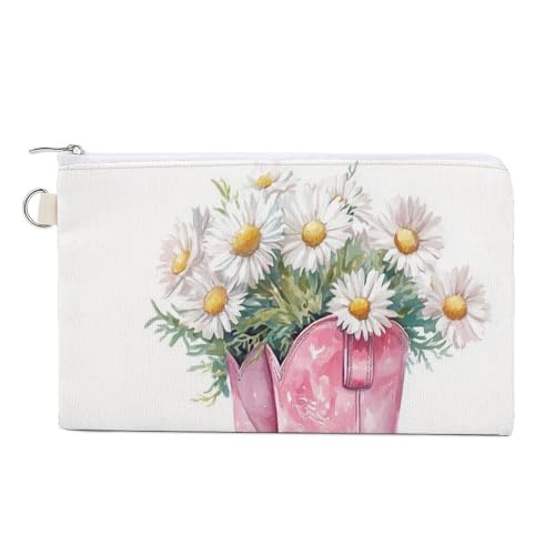 Geldbörse aus Segeltuch, Aquarell-Rosa, Cowgirl-Stiefel, Vase, Gänseblümchen-Druck, Münzgeldbörse, Reißverschluss, kleine Kosmetiktasche Geldbörse aus Segeltuch, Aquarell-Rosa, Cowgirl-Stiefel, Vase, Gänseblümchen-Druck, Münzgeldbörse, Reißverschluss, kleine Kosmetiktasche von Jubonexis